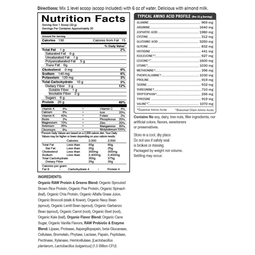 Raw Protein & Greens (Lightly Sweet) 650g by Garden of Life