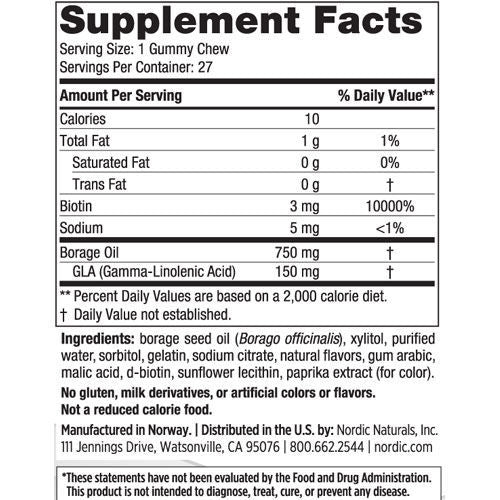 Nordic Zero Sugar Hair & Skin Gummy Chews 27ct