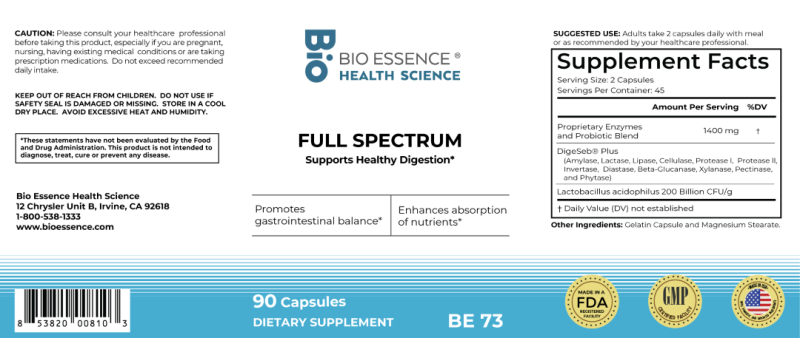 Full Spectrum Enzymes, 90 caps by Bio Essence