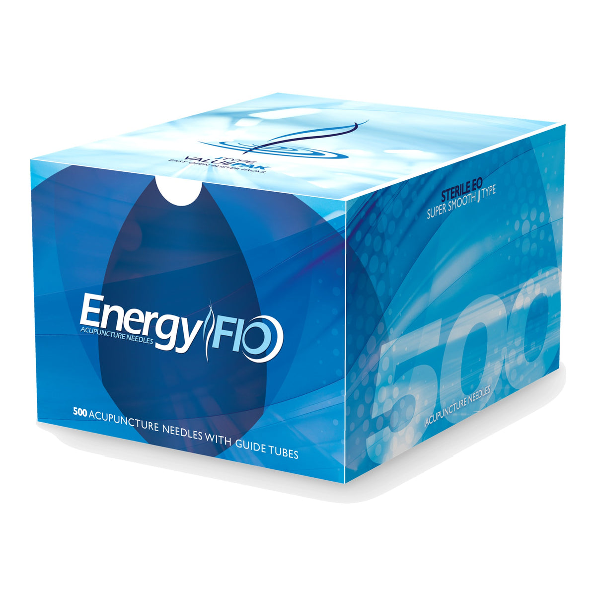 Energy Flo Value-Pak J Type acupuncture needles, new box of 500 with guide tubes