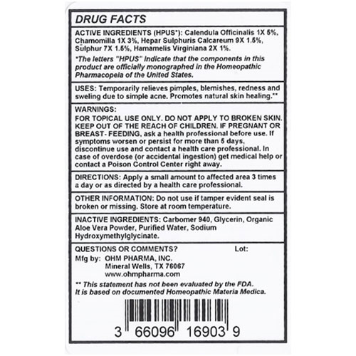 Acne Gel 1.75 oz. pump, Ohm Pharma