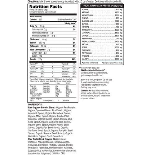 Raw Organic Protein (Unflavored) 560g by Garden of Life