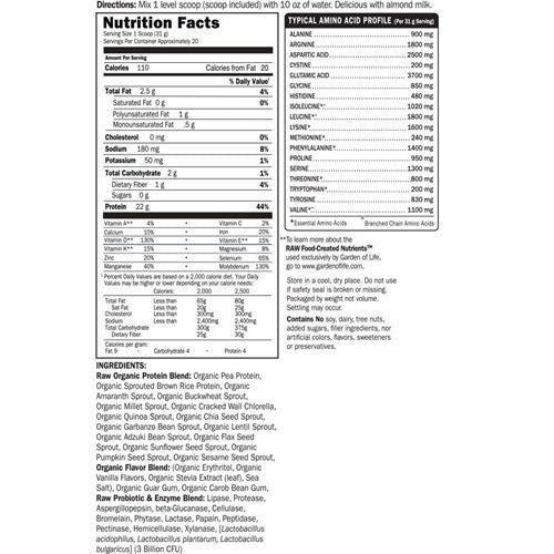 Raw Organic Protein (Vanilla) 660g by Garden of Life