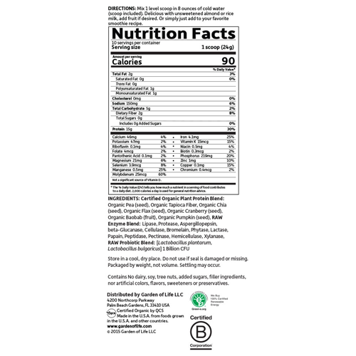 Organic Plant Protein (Unflavored) 236g by Garden of Life
