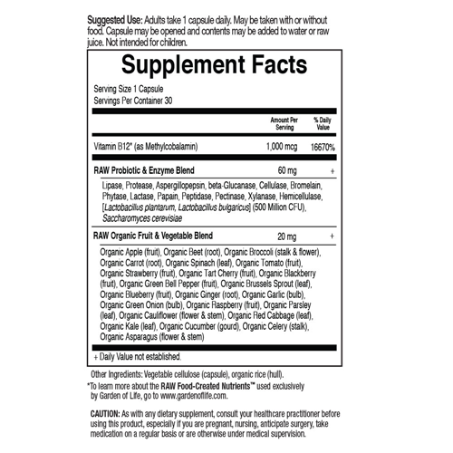 B12 Vitamin Code Raw 30 Caps by Garden of Life