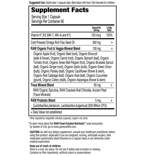 Vitamin Code Raw K Complex 60 Caps by Garden of Life