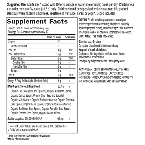 Raw Organic Fiber 803g by Garden of Life