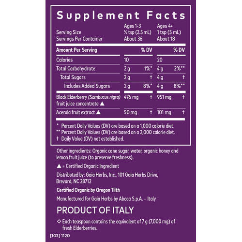 Black Elderberry Kids 3 oz., Gaia Kids