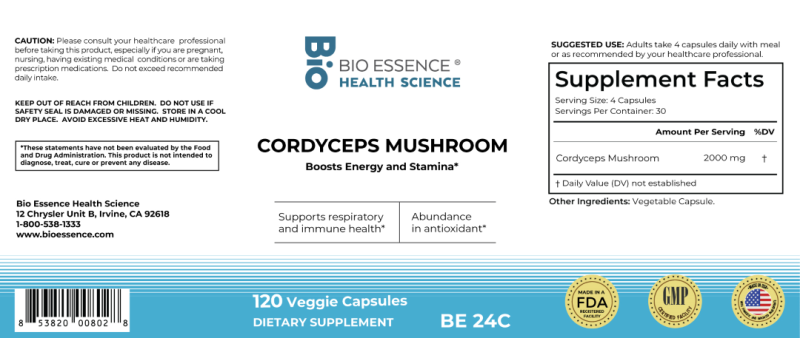 Cordyceps Mushroom 120 caps by Bio Essence