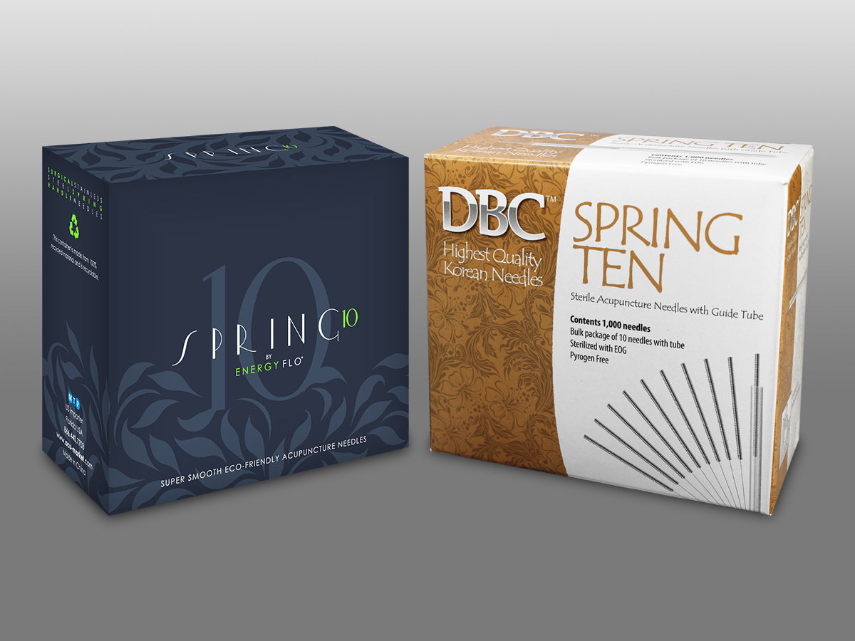 Energy Flo Spring10 and DBC Spring Ten needle boxes side by side