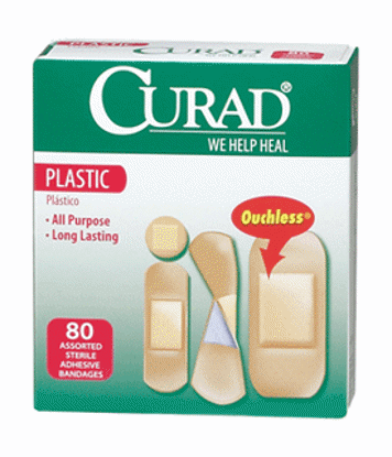 Picture of Curad Ouchless Plastic Adhesive Bandages 80 Ct Assorted     